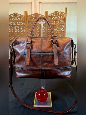 HESHE Brown Leather Handbag with Adjustable/Removable Strap, Nice soft Leather